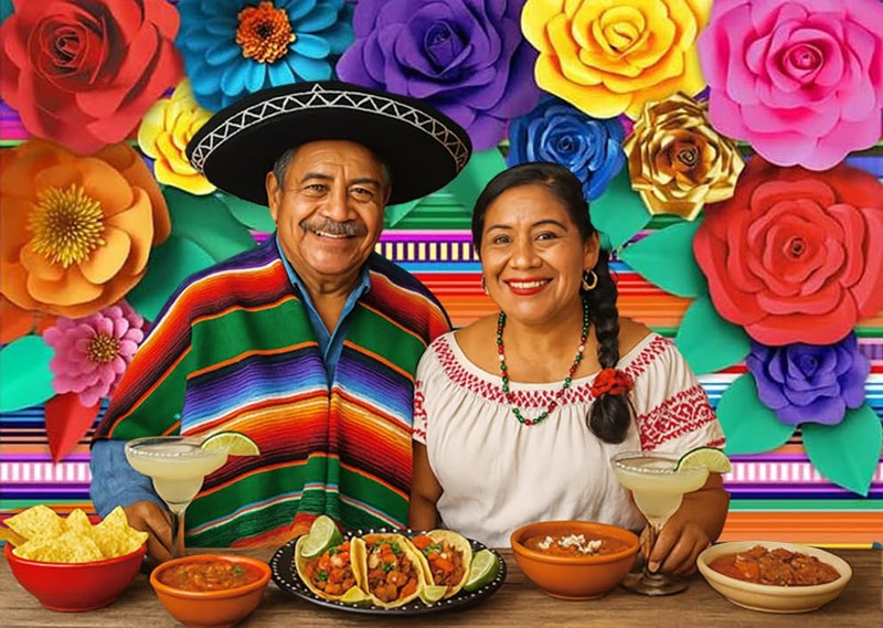 CHAIYA Mexican Theme Party Striped Backdrop Fiesta Cinco De Mayo Paper Flowers Background Party Decoration for Cake Table Decor Photo Booth 7X5FT - Image 2